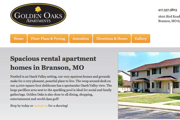 Golden Oaks Apartments Website Screenshot